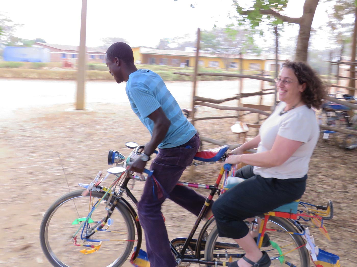 Linda and a friend on a bike ride in Rwanda.